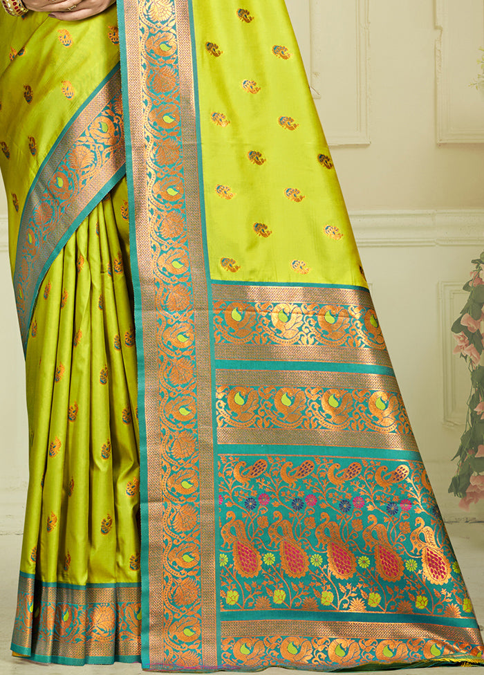 Parrot Green Dupion Silk Saree With Blouse Piece Cheap Sale Collections