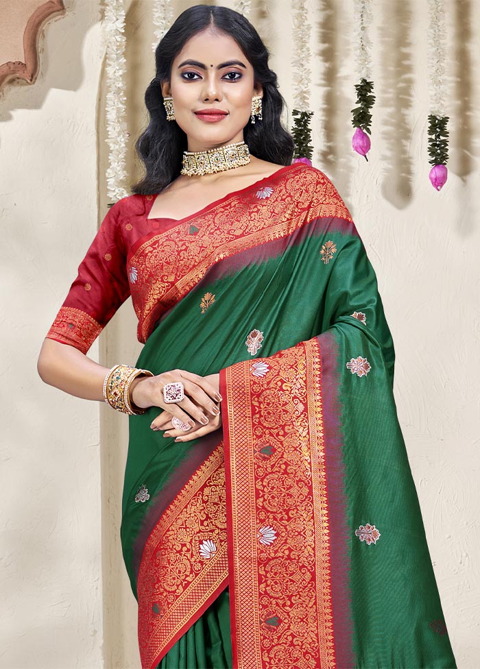 Bottle Green Dupion Silk Saree With Blouse Piece Buy Cheap Comfortable