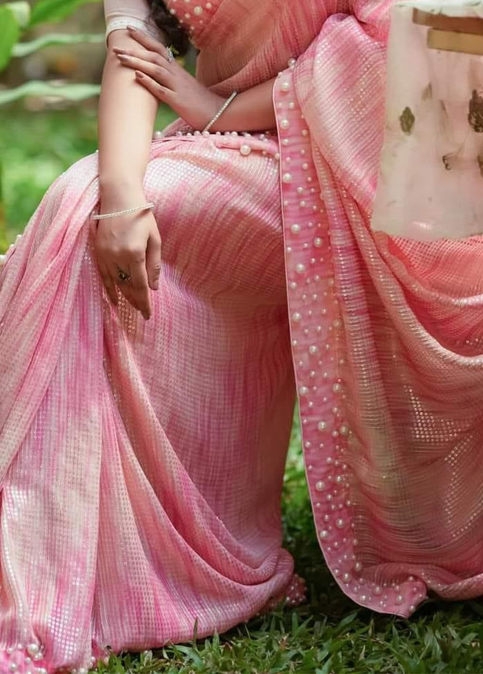 Baby Pink Georgette Saree With Blouse Piece Buy Cheap Browse