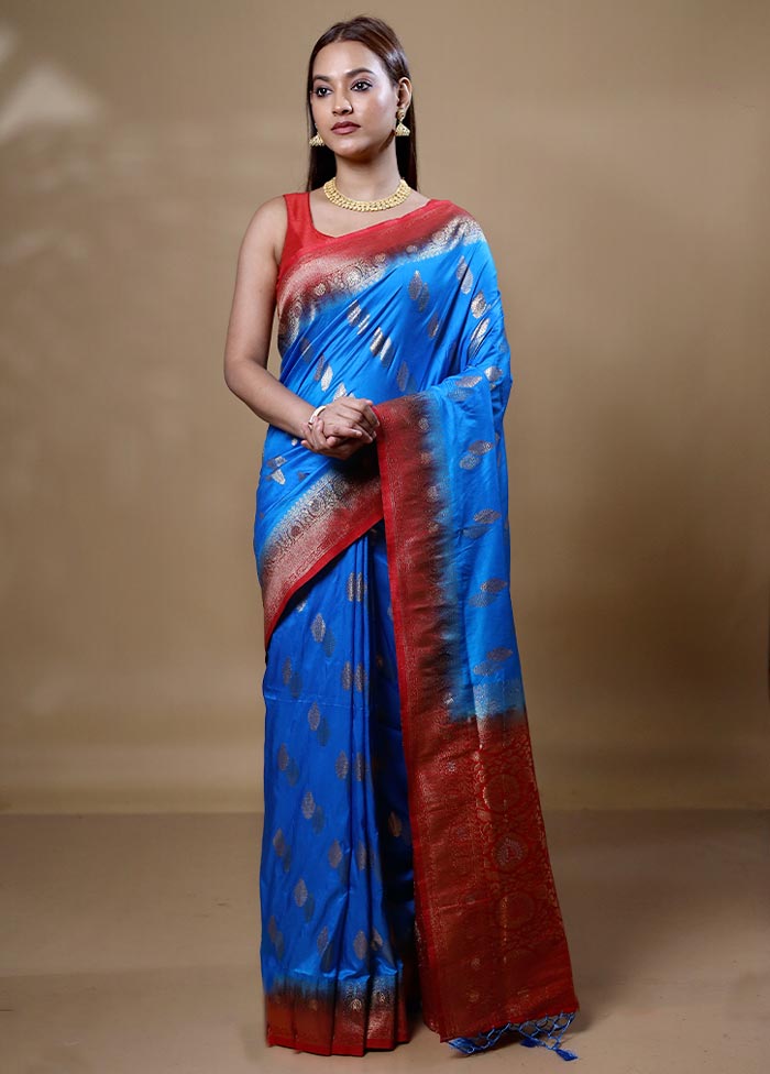 Blue Dupion Silk Saree With Blouse Piece Buy Cheap Huge Surprise