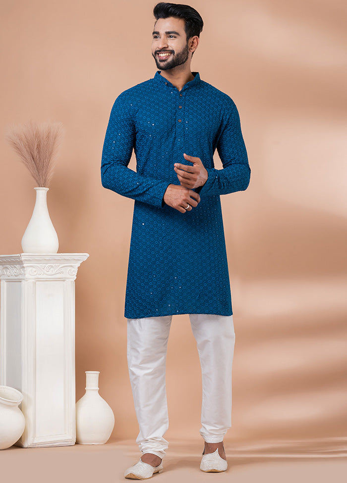 Teal Silk Kurta And Pajama Set Sale Deals