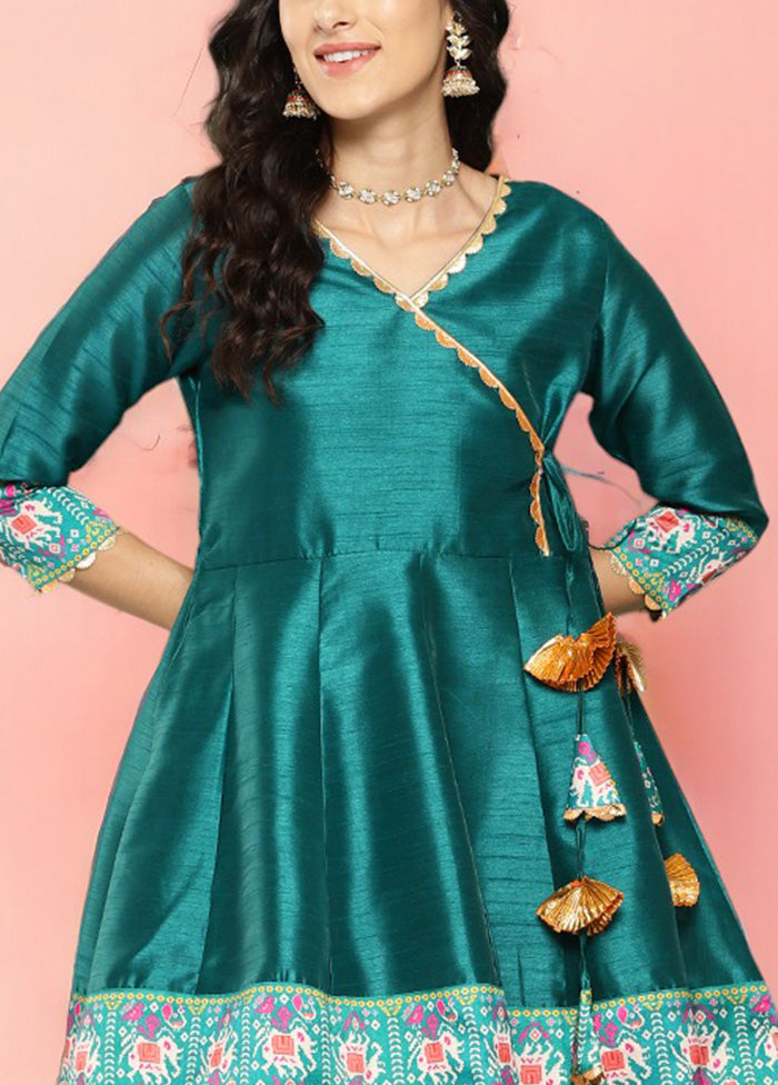 2 Pc Green Readymade Silk Tunic Set Order Online