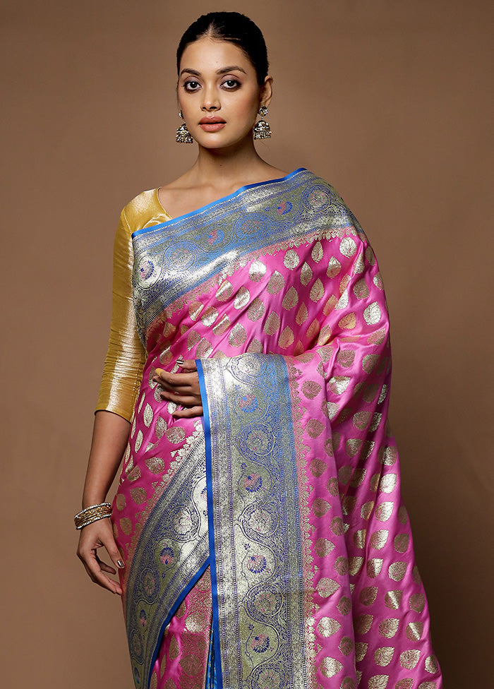 Pink Banarasi Silk Saree With Blouse Piece Countdown Package Cheap Online