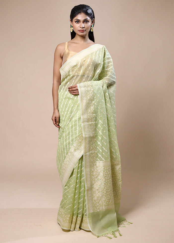 Green Kora Silk Saree With Blouse Piece Cheap Sale Pay With Paypal