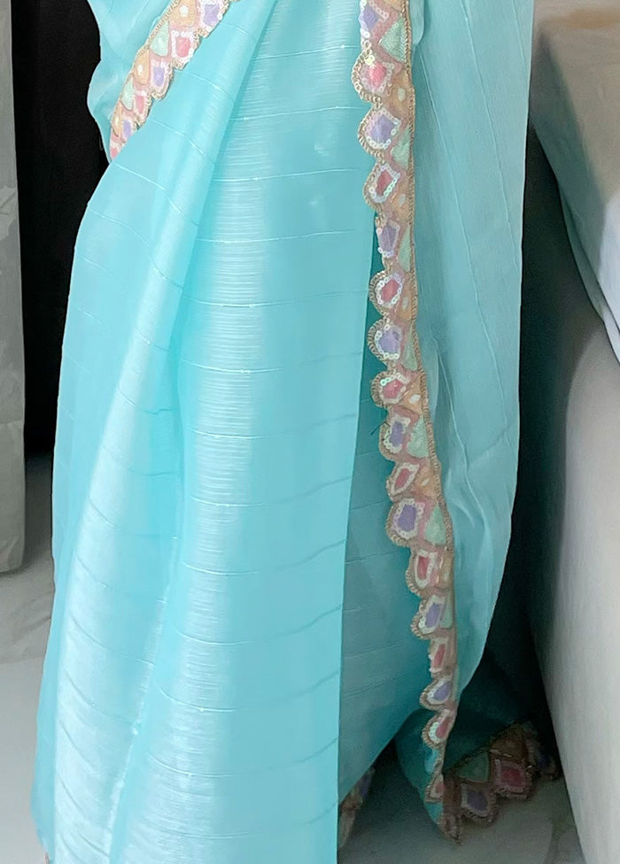 Blue Spun Silk Saree With Blouse Piece Outlet 2025 Unisex