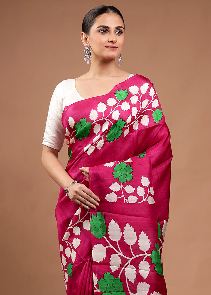 Pink Printed Pure Silk Saree Without Blouse Piece Sale Nicekicks