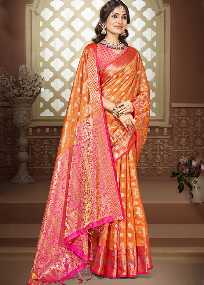 Orange Dupion Silk Saree With Blouse Piece New Online