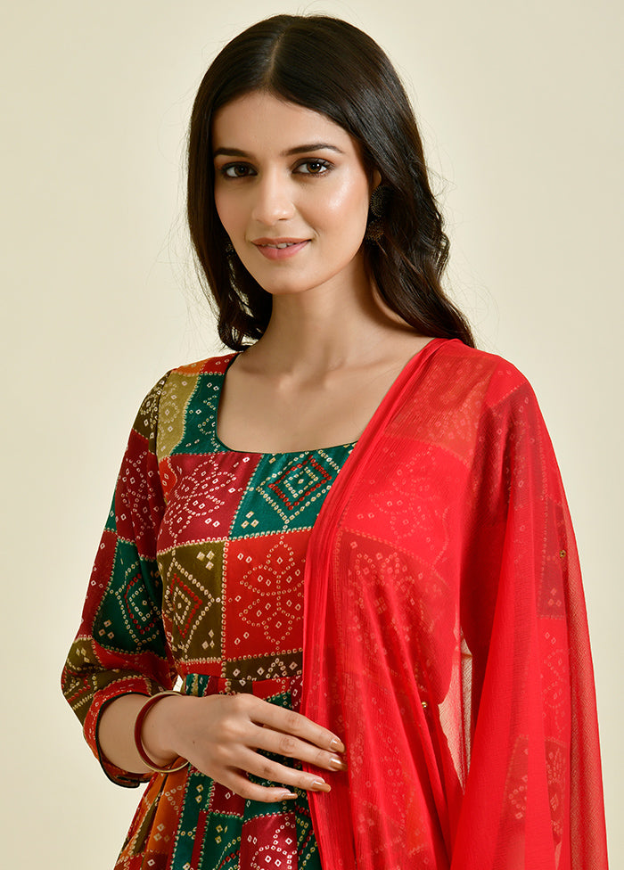 3 Pc Red Cotton Suit Set With Dupatta Cheap Supply