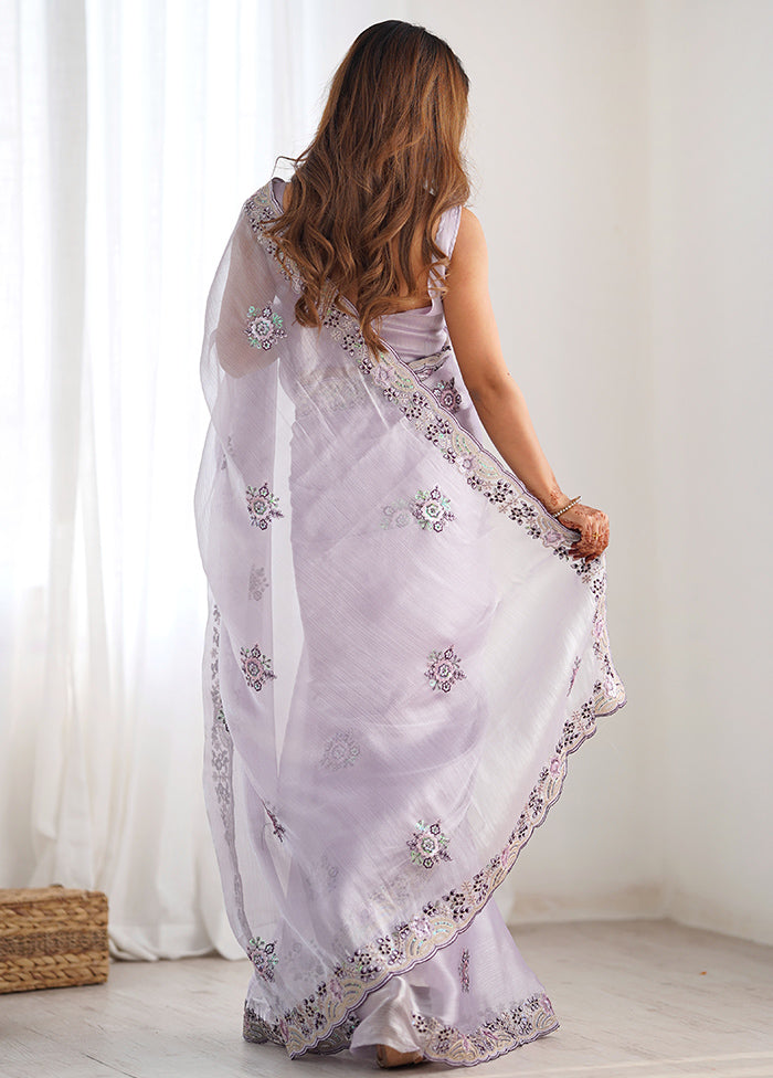 Lavender Spun Silk Saree With Blouse Piece Pictures For Sale