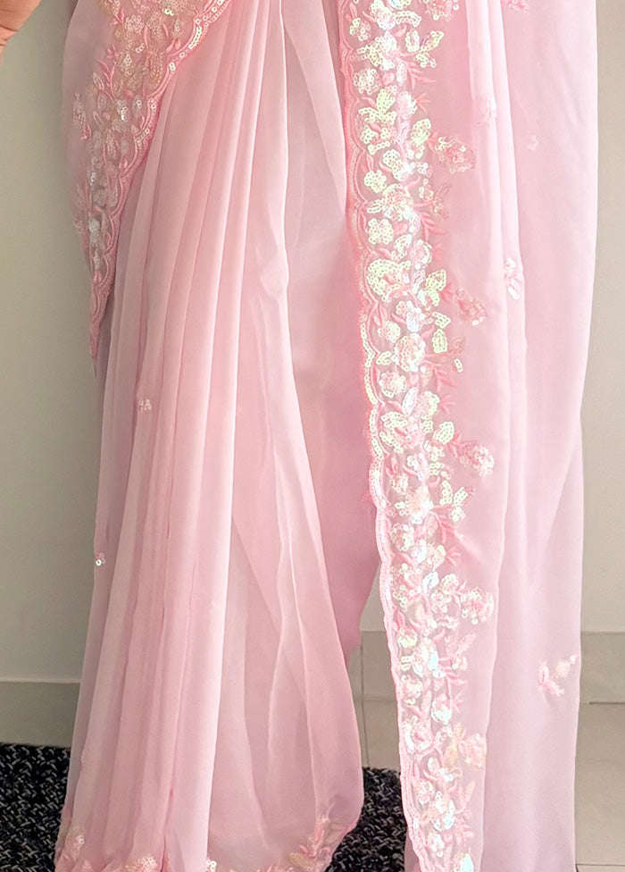 Pink Georgette Saree With Blouse Piece Free Shipping Discounts