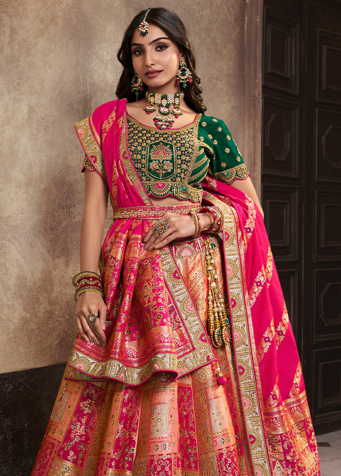 3 Pc Peach Silk Semi Stitched Lehenga Set Outlet For Nice