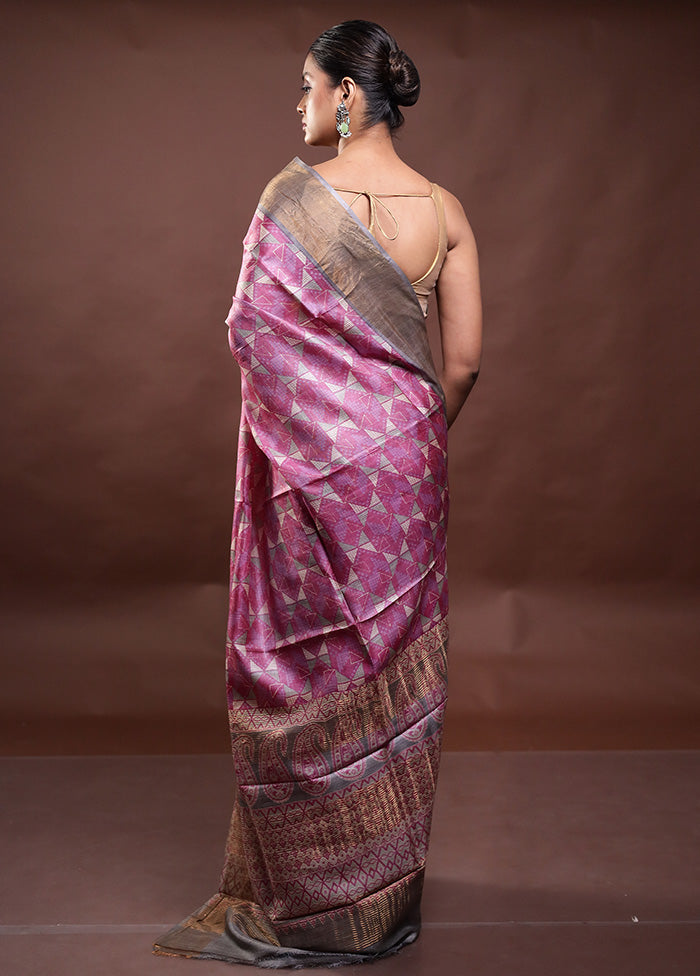 Pink Tussar Silk Saree With Blouse Piece Cheap Pice Wholesale