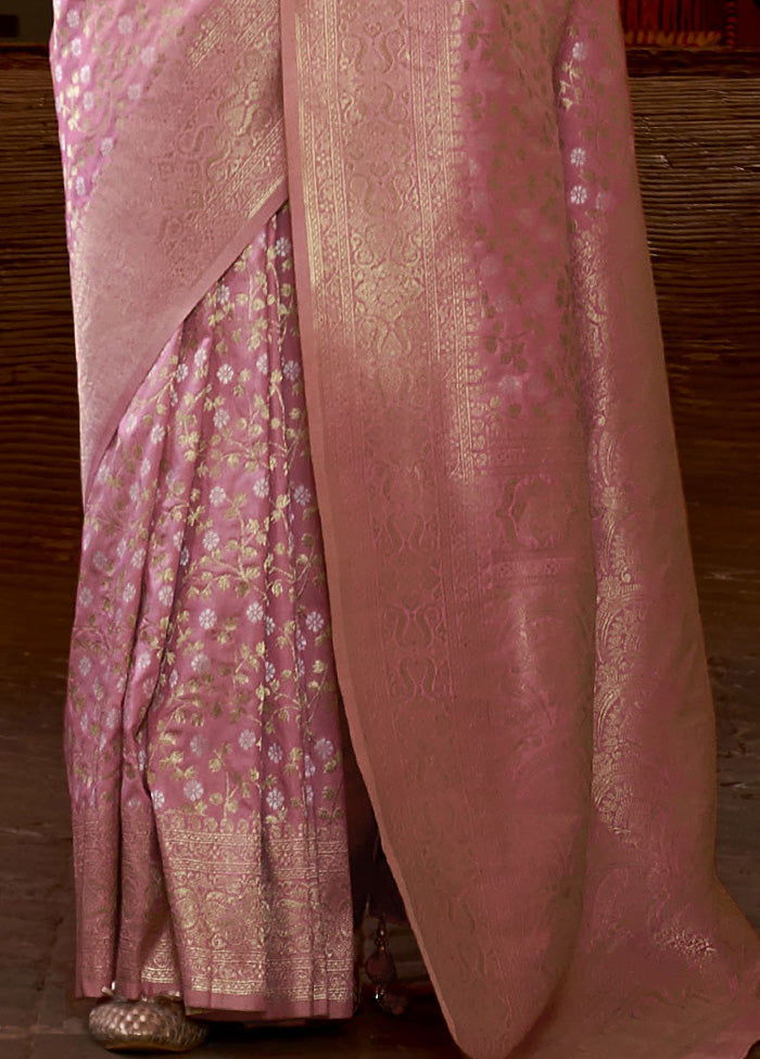 Pink Banarasi Silk Saree With Blouse Piece Outlet The Cheapest