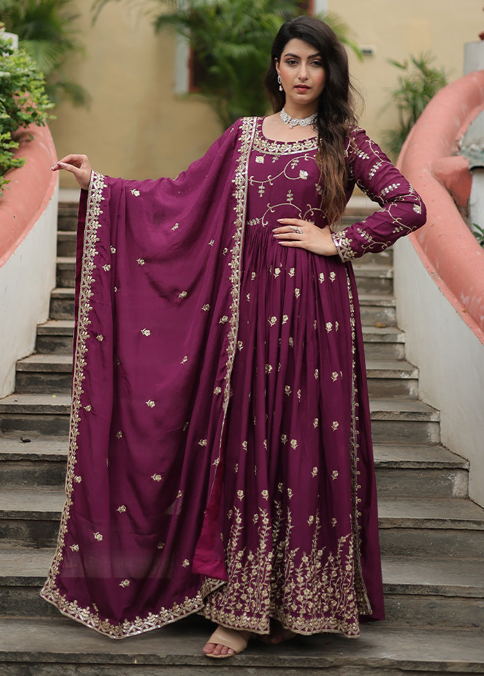 3 Pc Wine Readymade Silk Suit Set For Sale Online