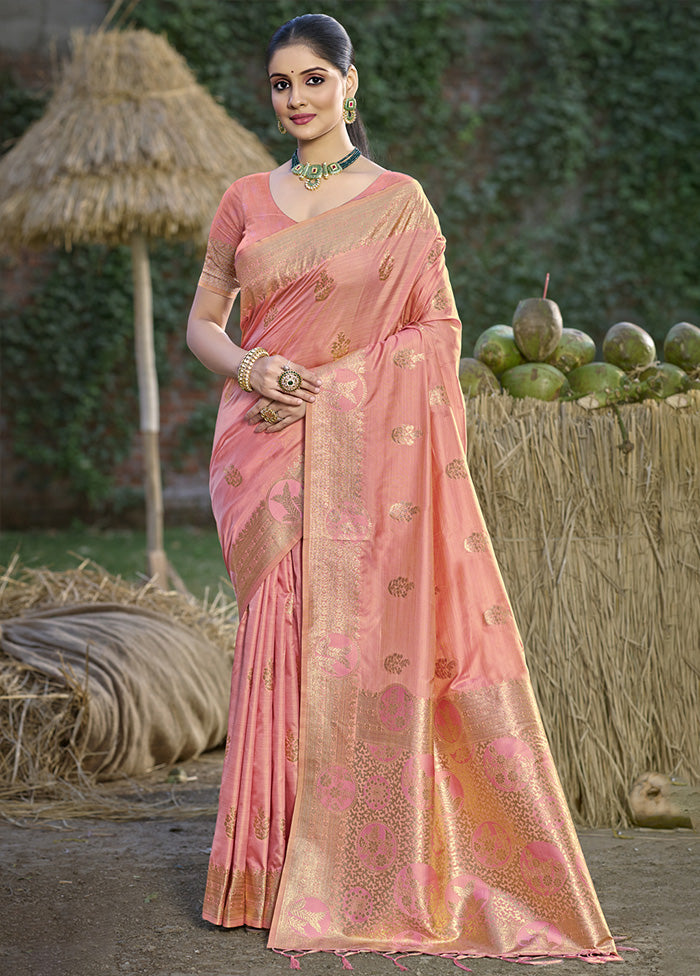 Peach Spun Silk Saree With Blouse Piece Best Deals