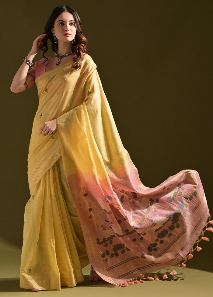 Yellow Pure Cotton Saree With Blouse Piece Clearance Online Amazon