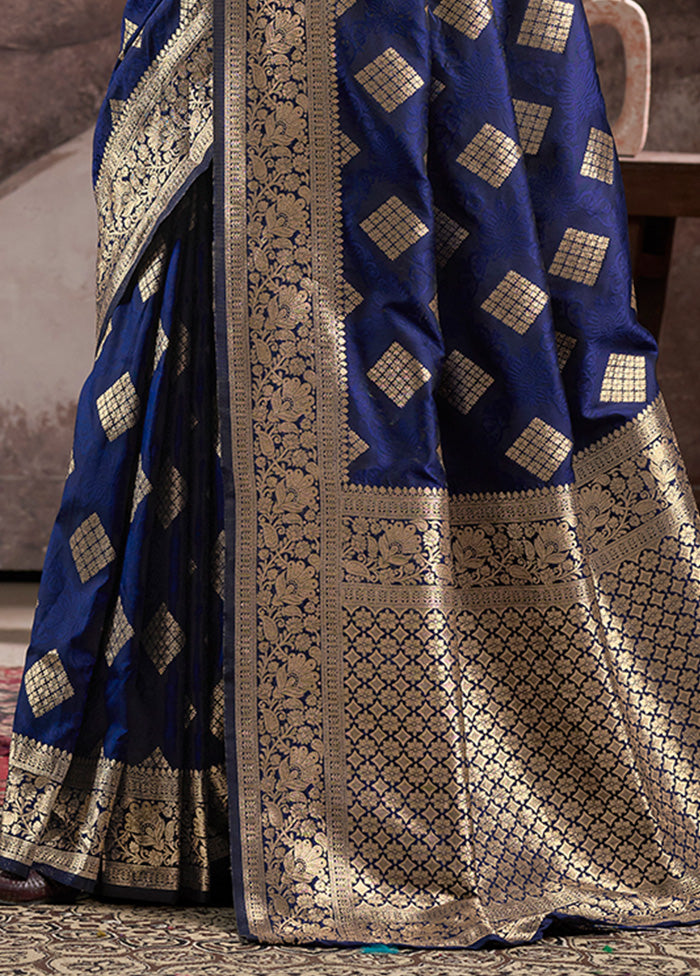 Navy Blue Spun Silk Saree With Blouse Piece Outlet Hot Sale