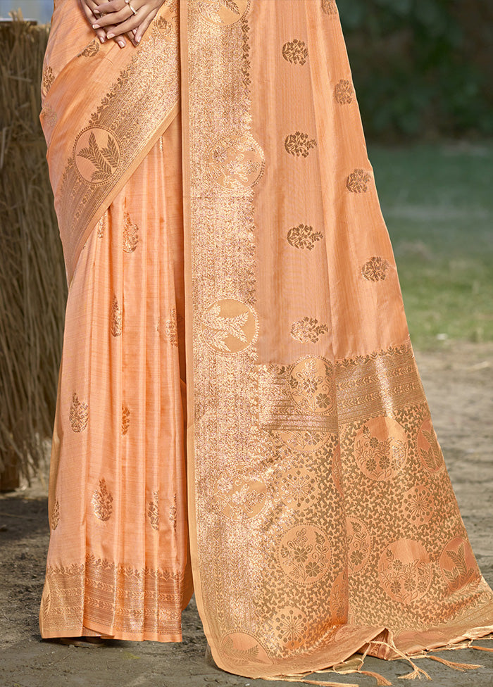 Orange Spun Silk Saree With Blouse Piece Limited Edition Cheap Pice