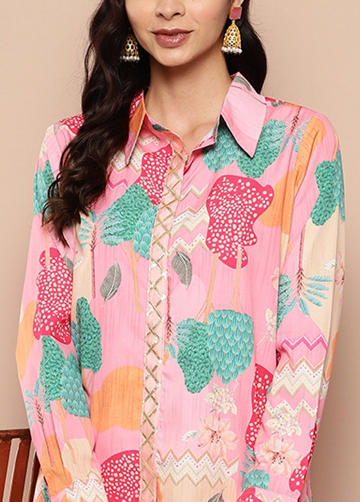 2 Pc Pink Readymade Silk Shirt Set Outlet For Nice