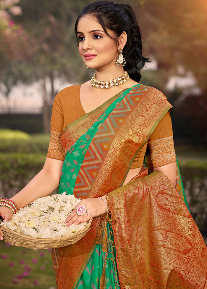 Sea Green Spun Silk Saree With Blouse Piece Buy Cheap Classic