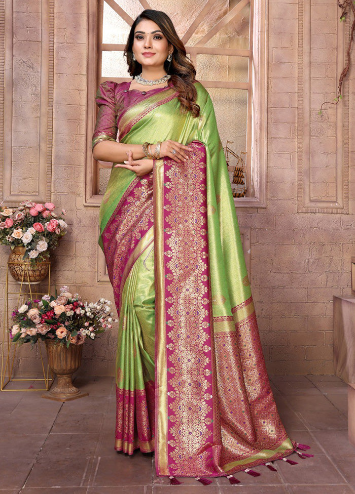 Light Green Banarasi Silk Saree With Blouse Piece Free Shipping Top Quality