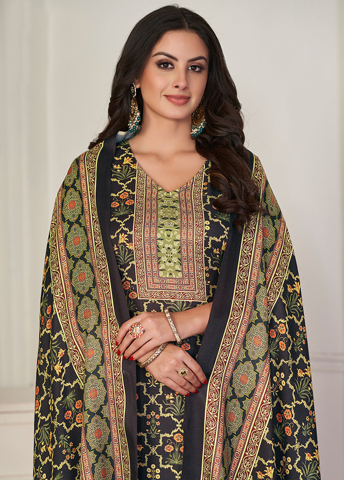 3 Pc Black Unstitched Pashmina Suit Set Best Wholesale Sale Online