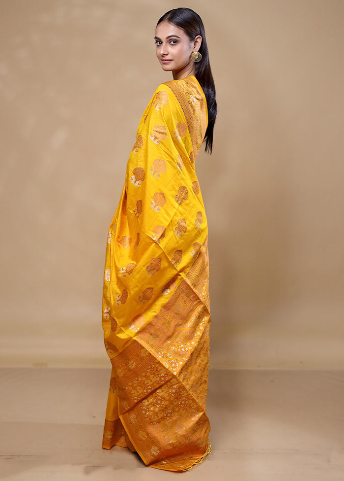 Yellow Dupion Silk Saree With Blouse Piece Free Shipping Online