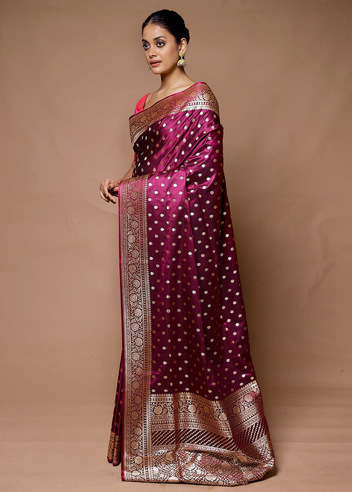 Pink Banarasi Silk Saree With Blouse Piece Cheap In China