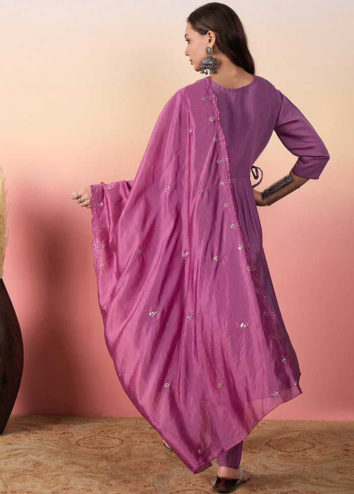 3 Pc Purple Readymade Silk Suit Set Sale With Mastercard