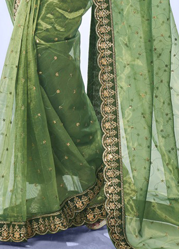 Green Net Saree With Blouse Piece Outlet Locations For Sale