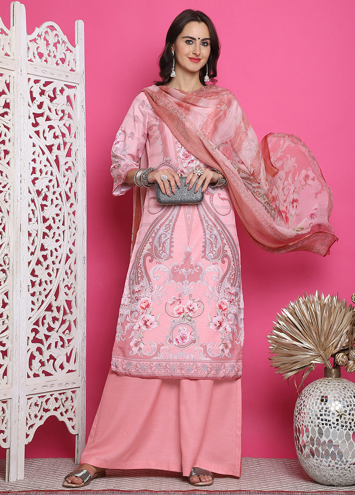 3 Pc Pink Unstitched Silk Suit Set Discount Low Shipping Fee