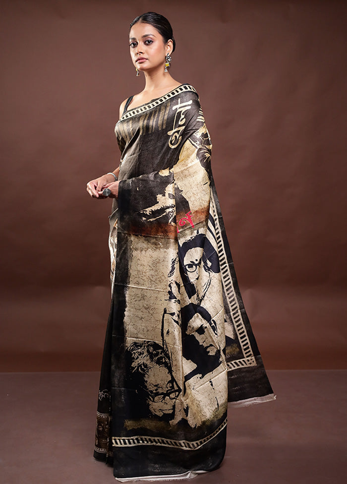 Black Printed Pure Silk Saree Without Blouse Piece Limited Edition