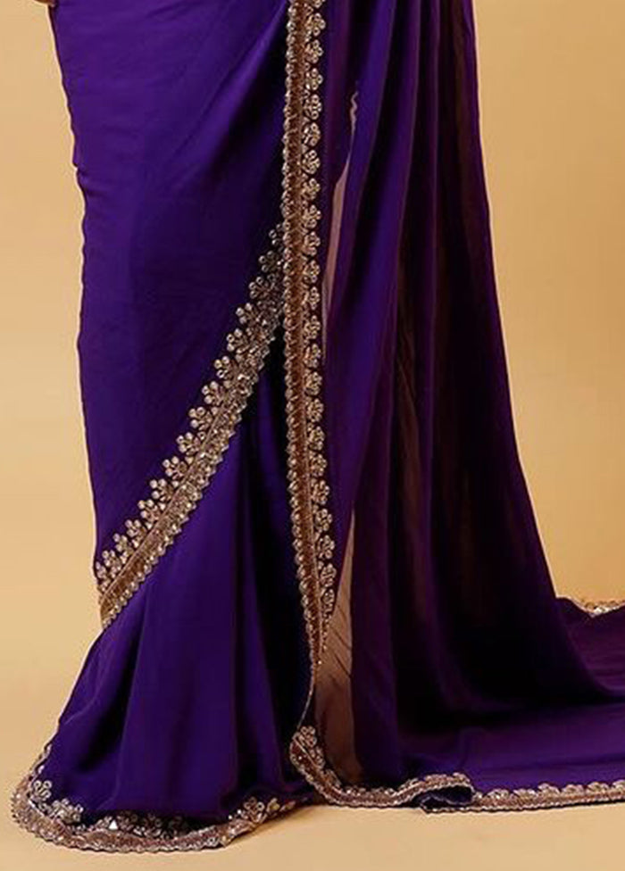 Purple Georgette Saree With Blouse Piece Real Cheap Online