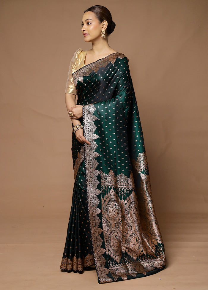 Green Banarasi Silk Saree With Blouse Piece Original Cheap Pice