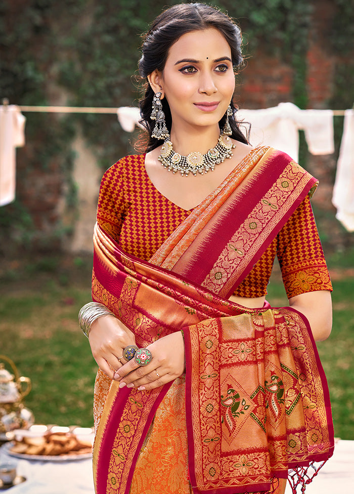 Orange Spun Silk Saree With Blouse Piece Outlet Excellent