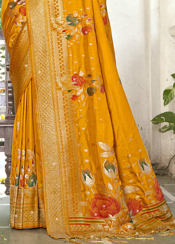 Yellow Spun Silk Saree With Blouse Piece Clearance Online Official Site