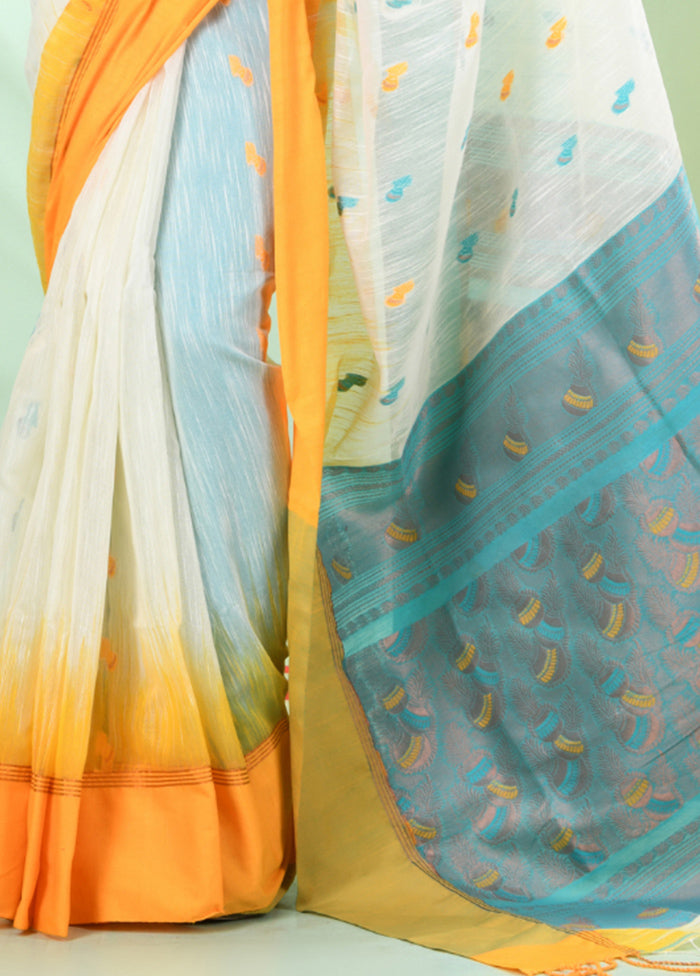 Off White Pure Cotton Saree With Blouse Piece Free Shipping Geniue Stockist