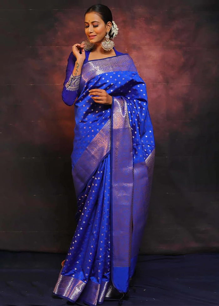 Navy Blue Dupion Silk Saree With Blouse Piece View Cheap Online