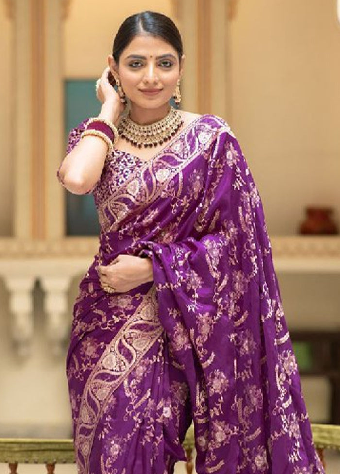 Purple Banarasi Silk Saree With Blouse Piece Outlet Locations Cheap Pice