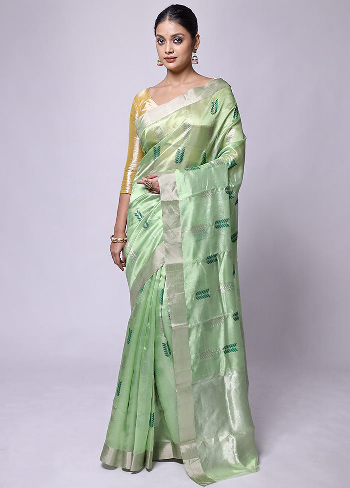 Green Handloom Chanderi Pure Cotton Saree With Blouse Piece Shop For Cheap Pice