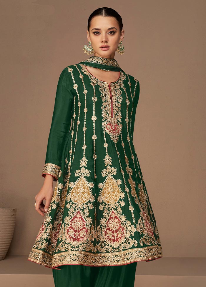 3 Pc Green Semi Stitched Georgette Suit Set In China Cheap Pice