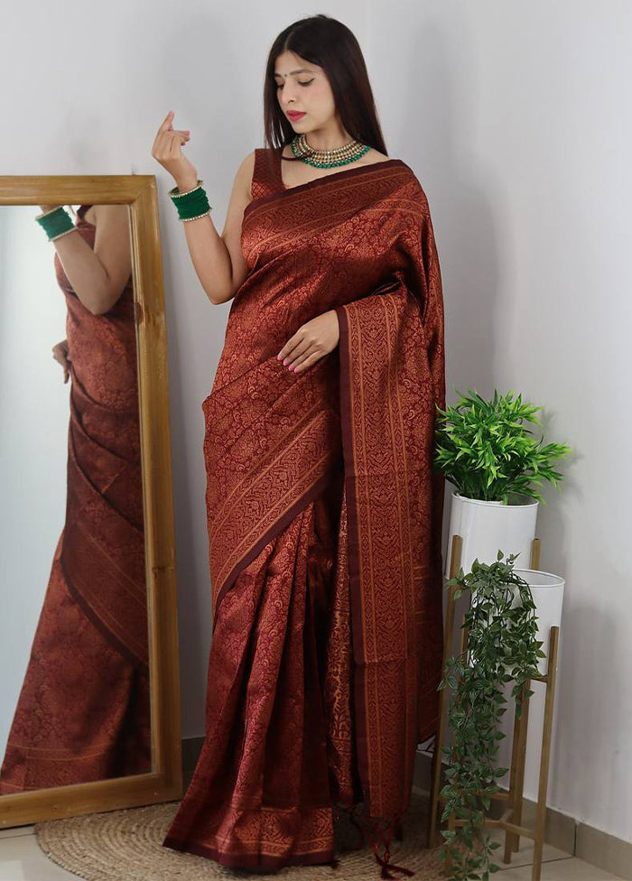 Maroon Banarasi Silk Saree With Blouse Piece Clearance Online Official Site