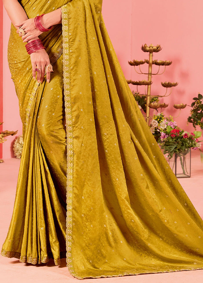 Gold Satin Silk Saree With Blouse Piece Where To Buy