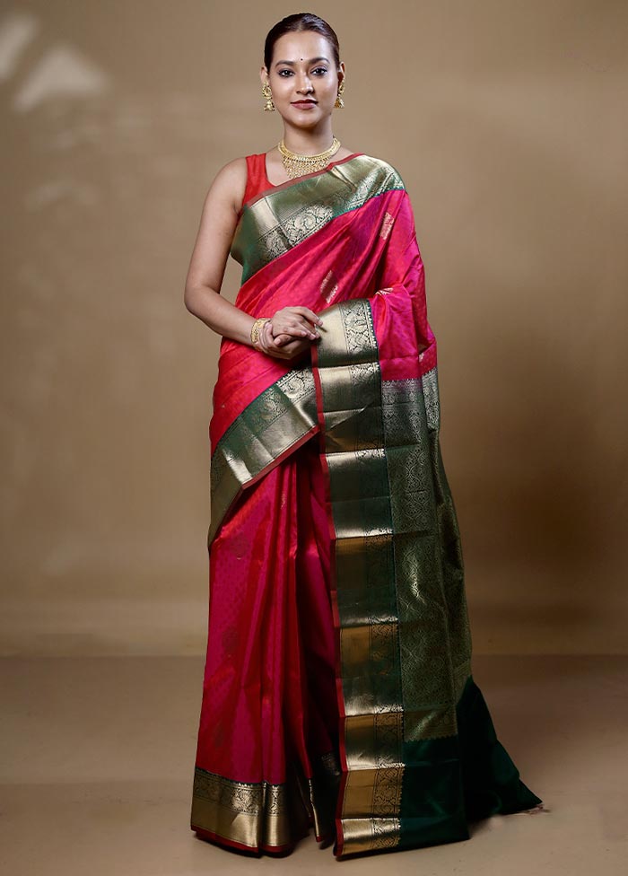 Pink Handloom Kanchipuram Pure Silk Saree With Blouse Piece Best Pices For Sale