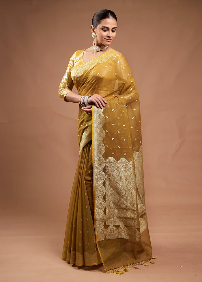 Mustard Kora Silk Saree With Blouse Piece How Much