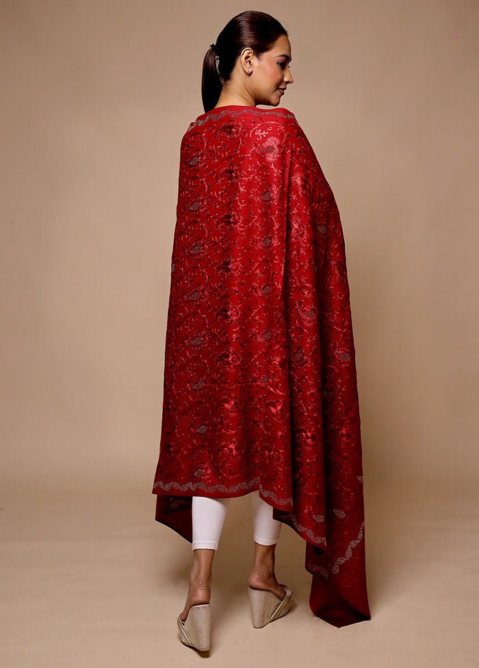 Red Butta Work With Zari Woven Border Shawl Buy Cheap Sast