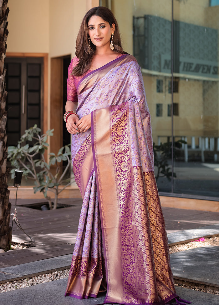 Purple Spun Silk Saree With Blouse Piece With Paypal Cheap Online