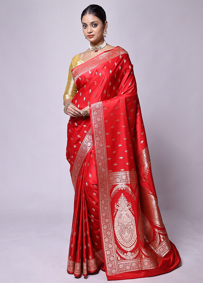 Red Banarasi Silk Saree With Blouse Piece Fast Delivery Online