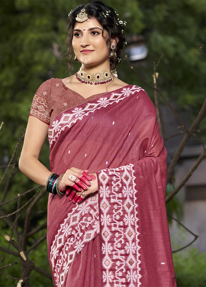 Dark Pink Cotton Saree With Blouse Piece Discount The Cheapest