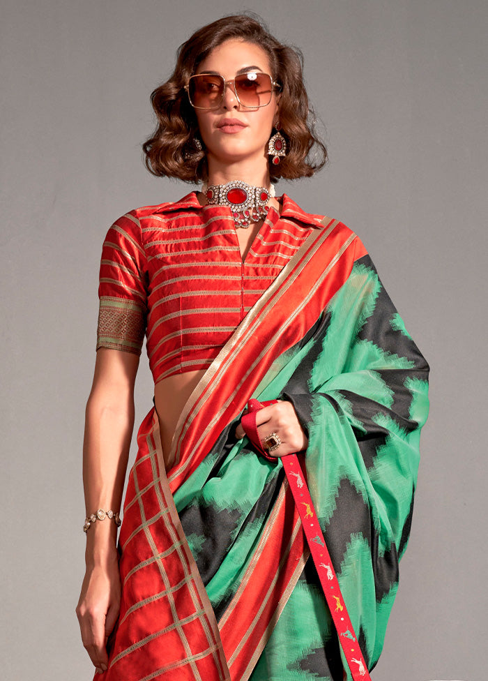 Green Spun Silk Saree With Blouse Piece Sale Huge Surprise